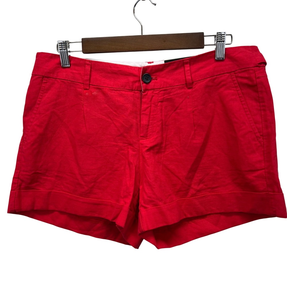 Banana Republic Martin Fit Shorts Womens 10 Red Linen Cotton Cuffed Casual New